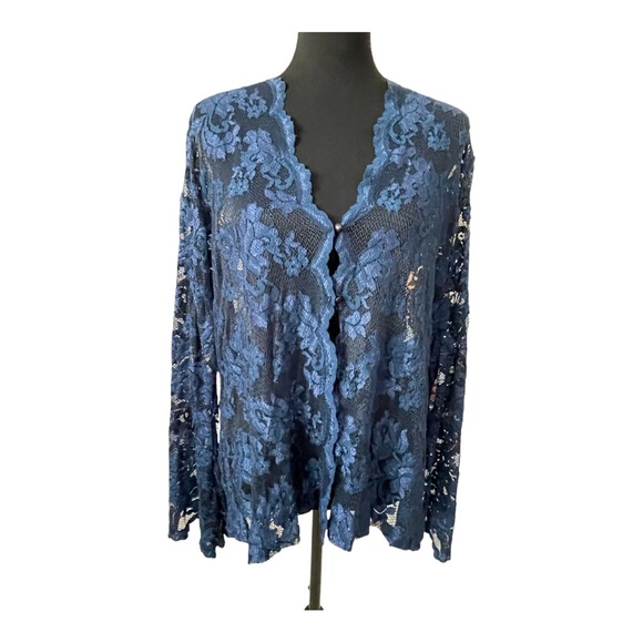 Venezia Tops - 159 NWT Venezia 14/16 Blue Lace 2 Button Cardigan & matching tank Sheer Stretch